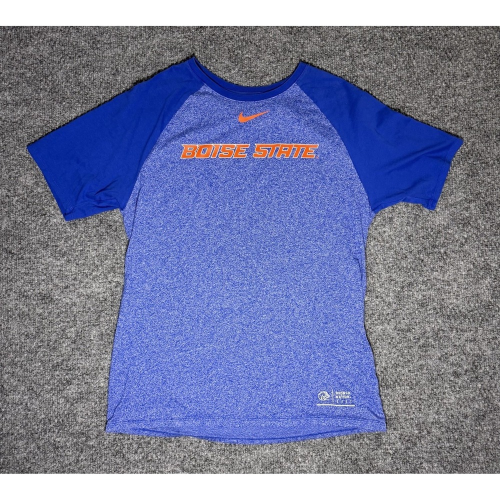 Nike Dri-Fit Boise State University Broncos T-Shirt Athletic Cut Blue Size Large